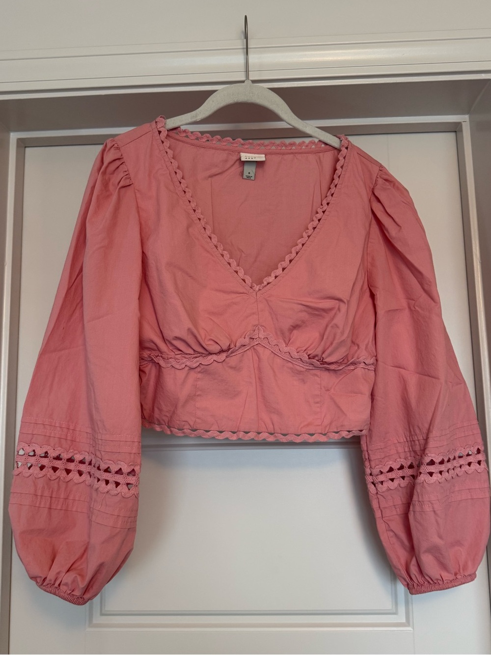 A New Day Target Women's Pink Peach V-Neck Cropped Puff Sleeve Top Size Small